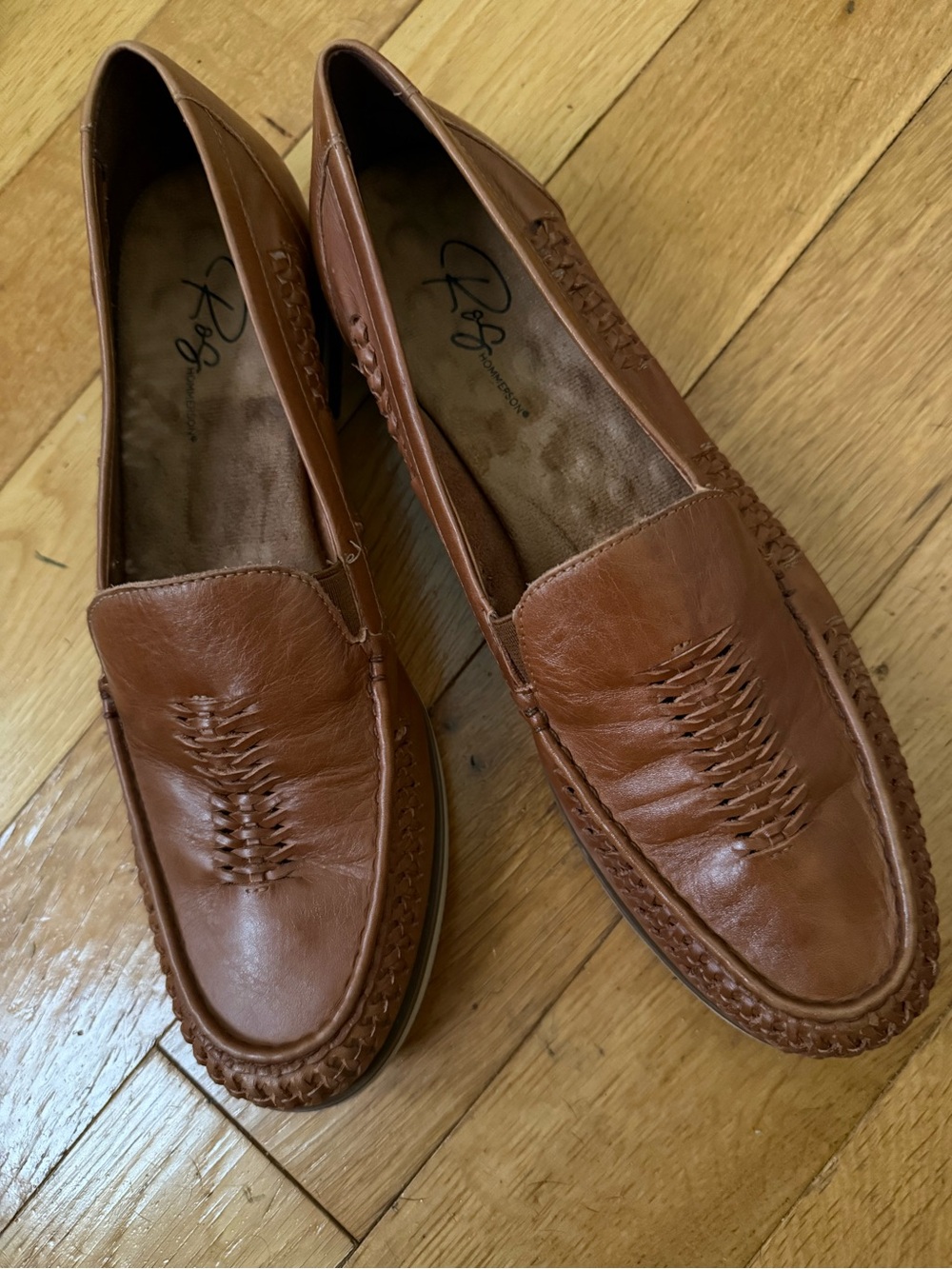 Ros Hommerson Women's Tan Brown Leather Woven Slip-On Loafers